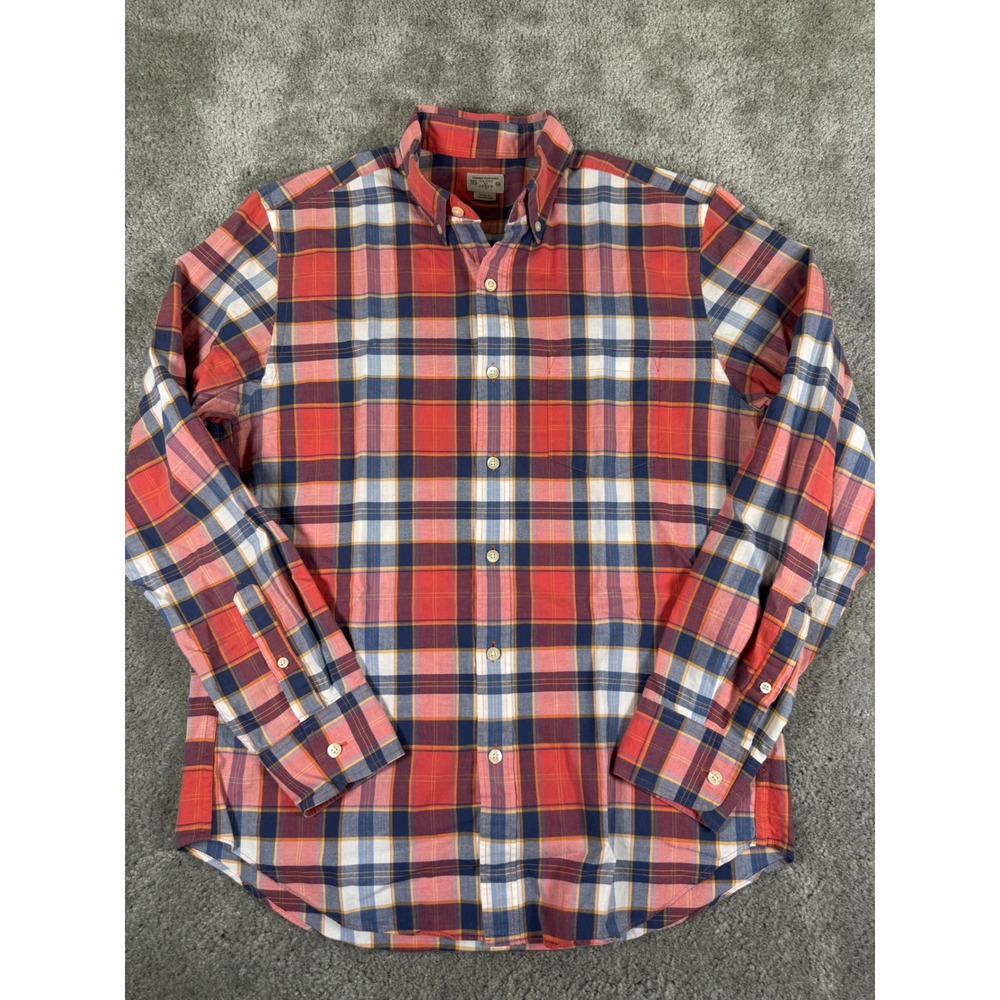 J.Crew Mens Summer Plaid Shirt Red Blue Cotton Button Down Size M